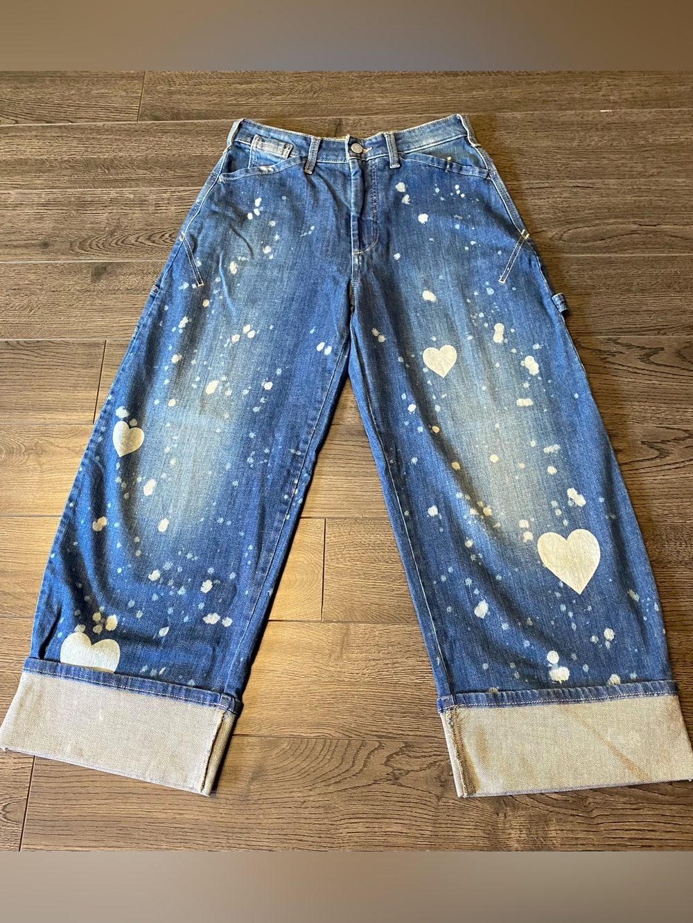 NWOT The Kaden Barrel Carpenter Pilcro Heart Paint-Splatter Jeans - Picture 4 of 9